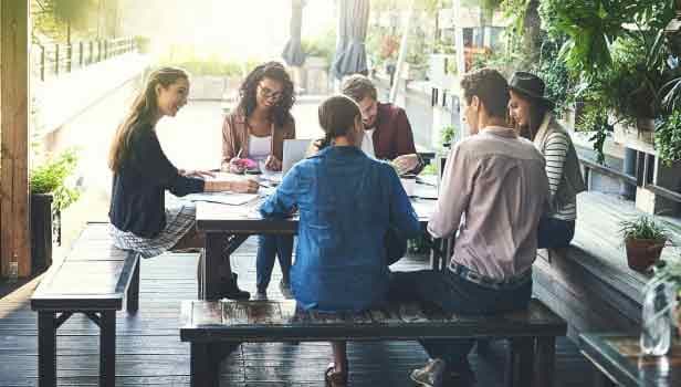 Diverse team working together at a table