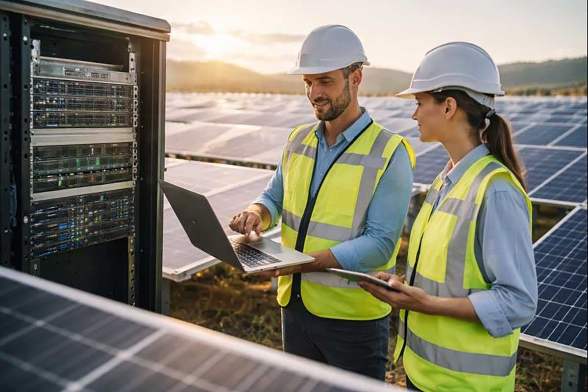 Solar panels on a roof, representing renewable energy.